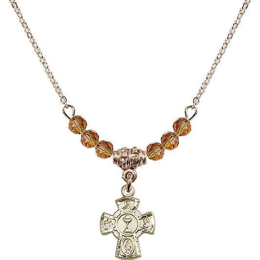 14kt Gold Filled 5-Way / Chalice Birthstone Necklace with Topaz Beads - 0845
