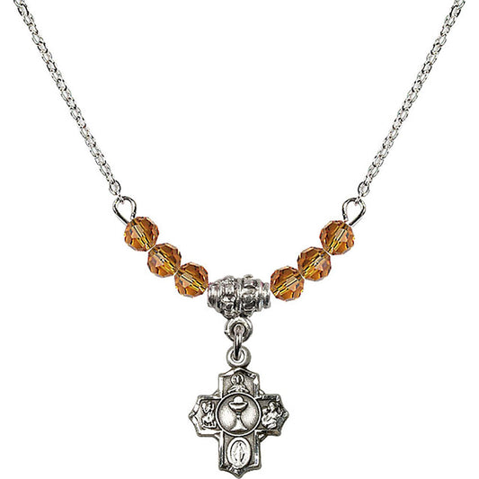 Sterling Silver Communion 5-Way Birthstone Necklace with Topaz Beads - 0890