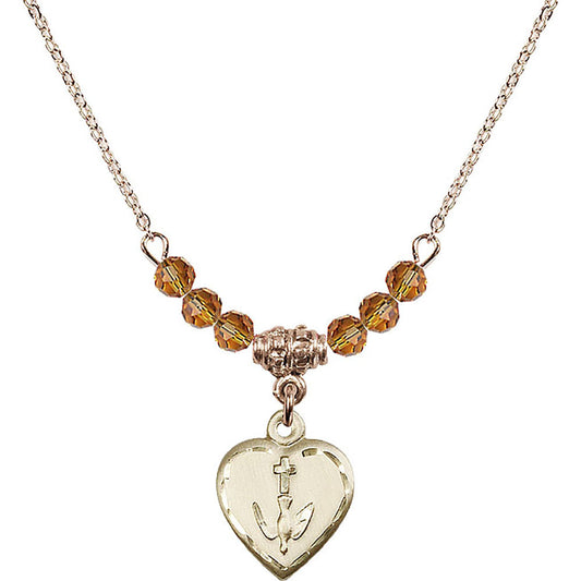 14kt Gold Filled Heart / Confirmation Birthstone Necklace with Topaz Beads - 0891
