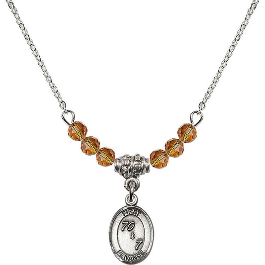 Sterling Silver First Penance Birthstone Necklace with Topaz Beads - 0967