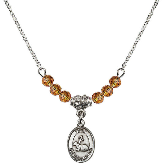 Sterling Silver First Reconciliation Birthstone Necklace with Topaz Beads - 0968
