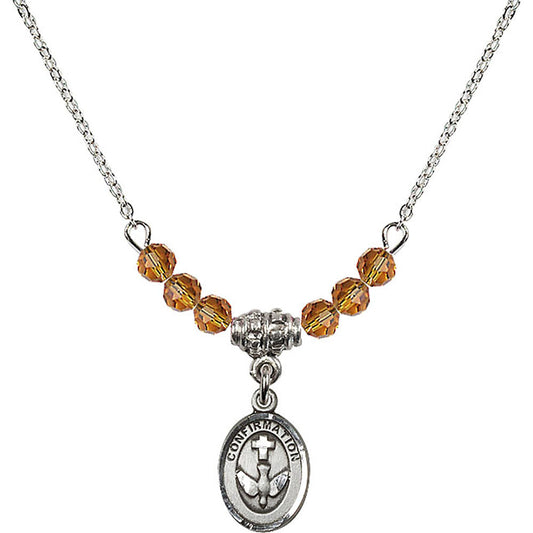 Sterling Silver Confirmation Birthstone Necklace with Topaz Beads - 0973
