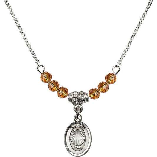 Sterling Silver Baptism Birthstone Necklace with Topaz Beads - 0974