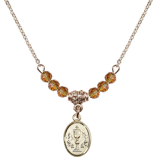 14kt Gold Filled Chalice Birthstone Necklace with Topaz Beads - 0975