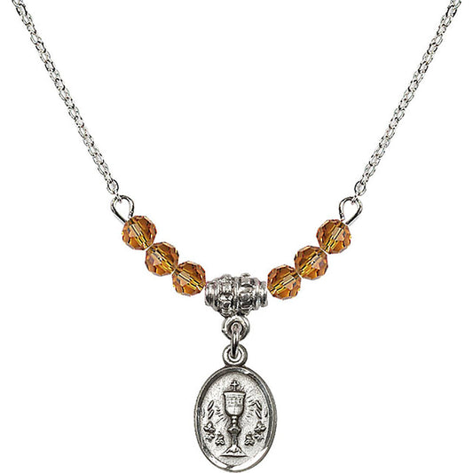 Sterling Silver Chalice Birthstone Necklace with Topaz Beads - 0975
