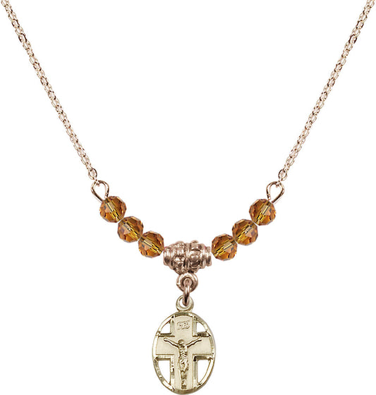 14kt Gold Filled Crucifix Birthstone Necklace with Topaz Beads - 0978