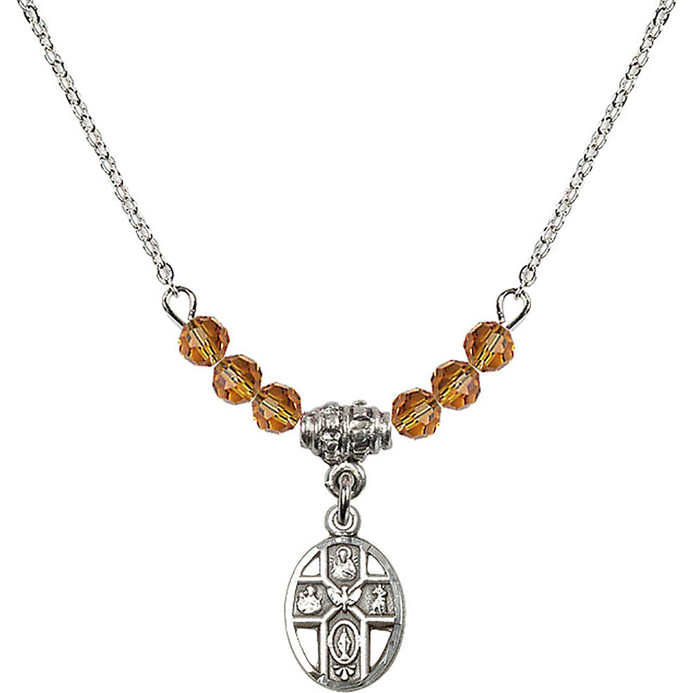 Sterling Silver 5-Way Birthstone Necklace with Topaz Beads - 0980