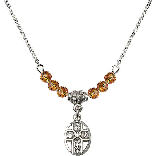 Sterling Silver 5-Way Birthstone Necklace with Topaz Beads - 0980