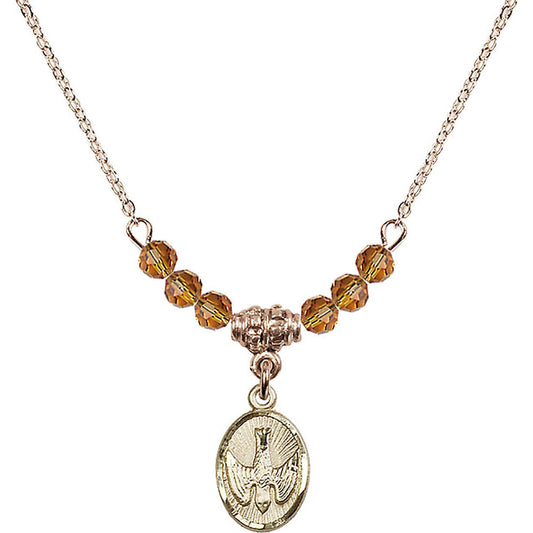 14kt Gold Filled Holy Spirit Birthstone Necklace with Topaz Beads - 0982