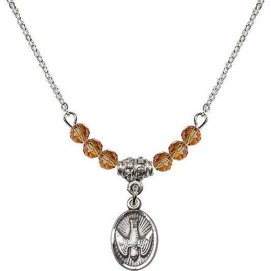 Sterling Silver Holy Spirit Birthstone Necklace with Topaz Beads - 0982