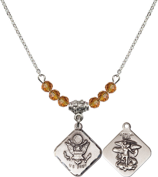 Sterling Silver Army Diamond Birthstone Necklace with Topaz Beads - 1180