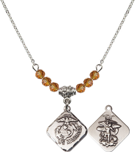 Sterling Silver Marines Diamond Birthstone Necklace with Topaz Beads - 1180