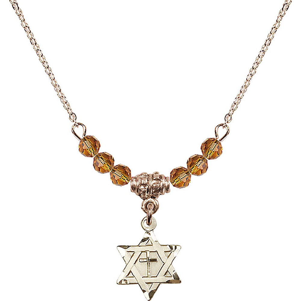 14kt Gold Filled Star of David w/ Cross Birthstone Necklace with Topaz Beads - 1211