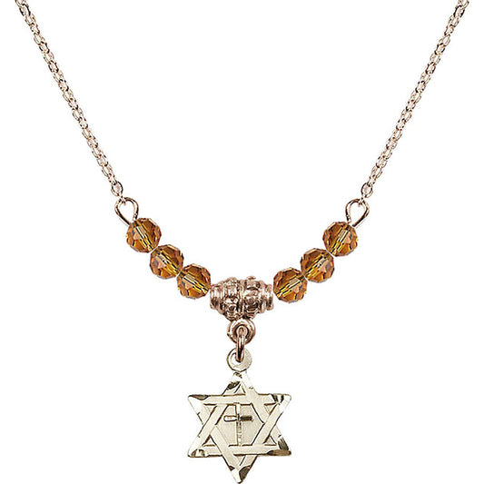 14kt Gold Filled Star of David w/ Cross Birthstone Necklace with Topaz Beads - 1211