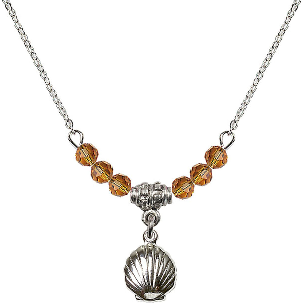 Sterling Silver Shell Birthstone Necklace with Topaz Beads - 1260