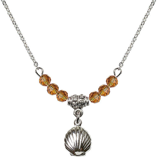Sterling Silver Shell Birthstone Necklace with Topaz Beads - 1260