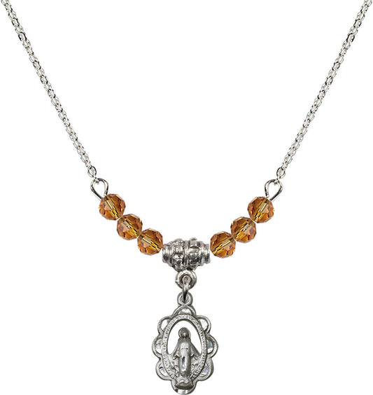 Sterling Silver Miraculous Birthstone Necklace with Topaz Beads - 1610