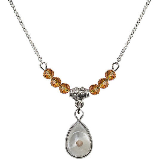 Sterling Silver Mustard Seed Birthstone Necklace with Topaz Beads - 1700