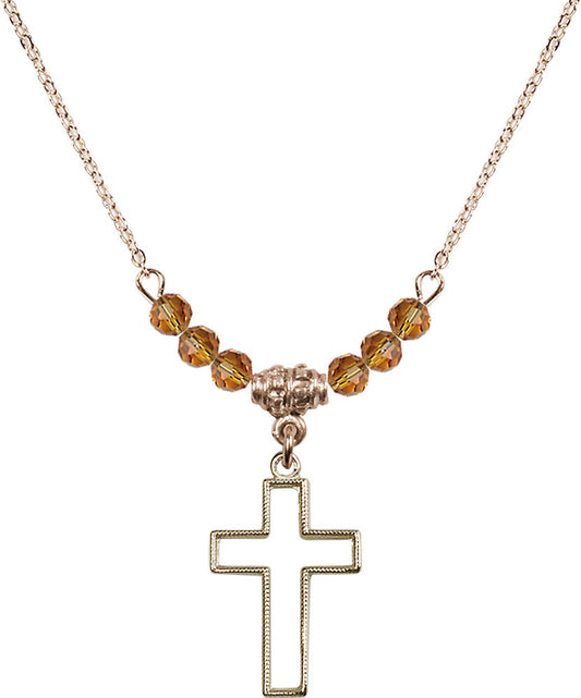14kt Gold Filled Cross Birthstone Necklace with Topaz Beads - 1708