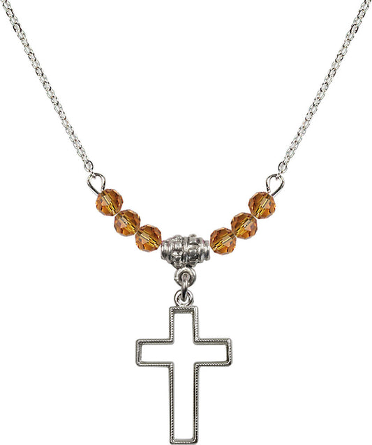 Sterling Silver Cross Birthstone Necklace with Topaz Beads - 1708