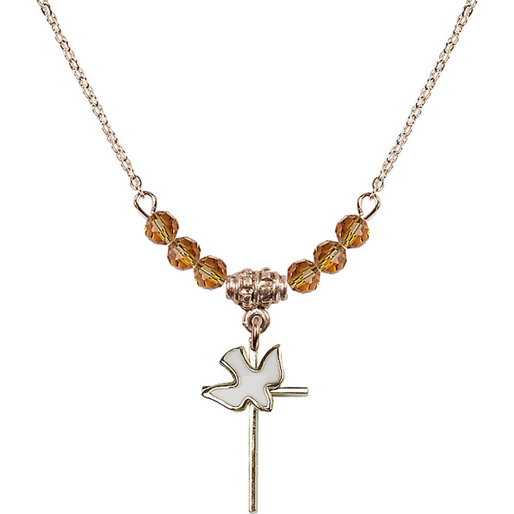 14kt Gold Filled Cross / Holy Spirit Birthstone Necklace with Topaz Beads - 1812