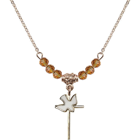 14kt Gold Filled Cross / Holy Spirit Birthstone Necklace with Topaz Beads - 1812