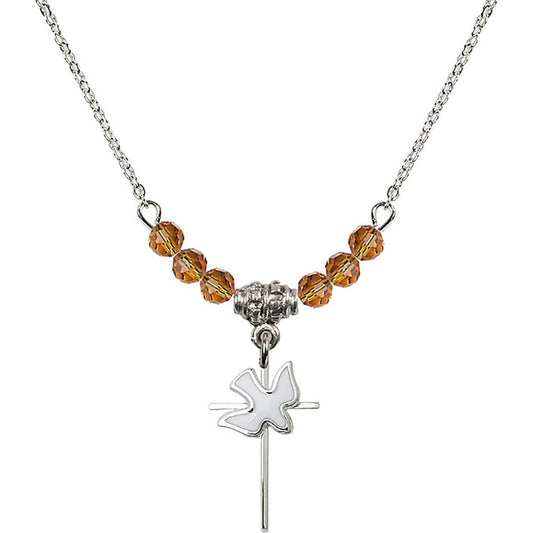 Sterling Silver Cross / Holy Spirit Birthstone Necklace with Topaz Beads - 1812