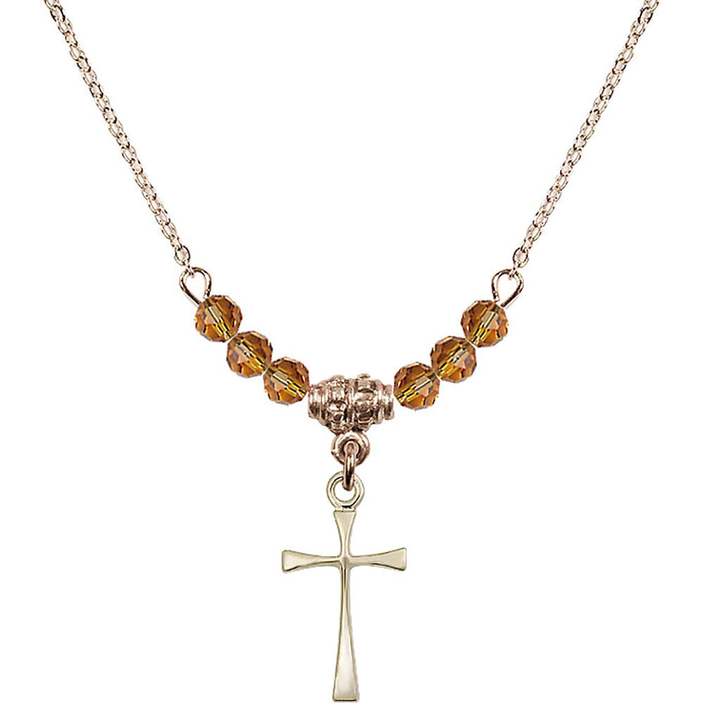 14kt Gold Filled Maltese Cross Birthstone Necklace with Topaz Beads - 1872