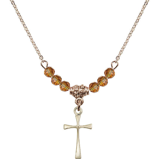 14kt Gold Filled Maltese Cross Birthstone Necklace with Topaz Beads - 1872