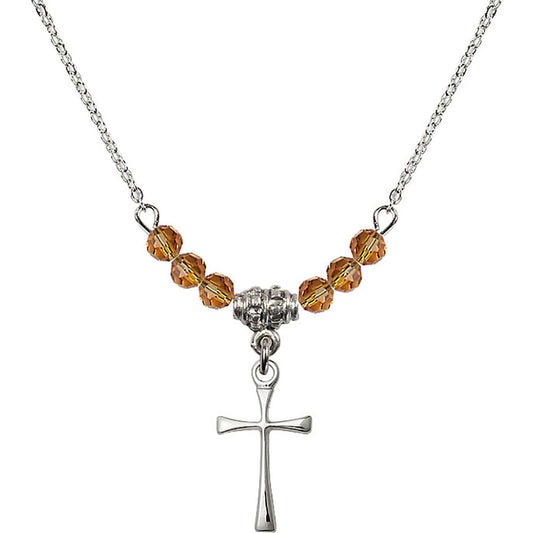 Sterling Silver Maltese Cross Birthstone Necklace with Topaz Beads - 1872
