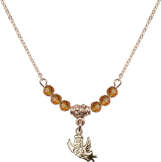 14kt Gold Filled Guardian Angel Birthstone Necklace with Topaz Beads - 2128