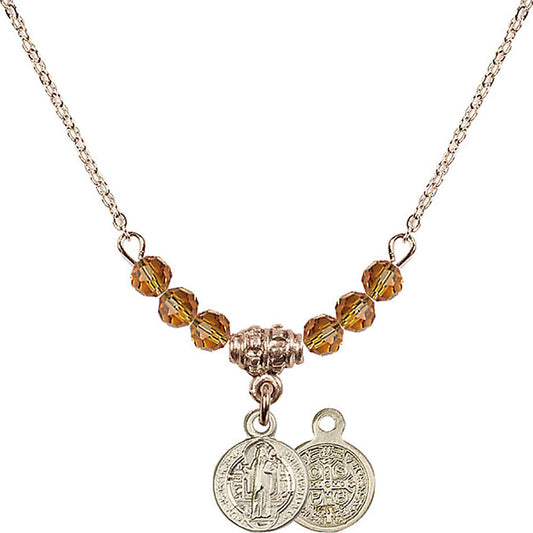 14kt Gold Filled Saint Benedict Birthstone Necklace with Topaz Beads - 2341