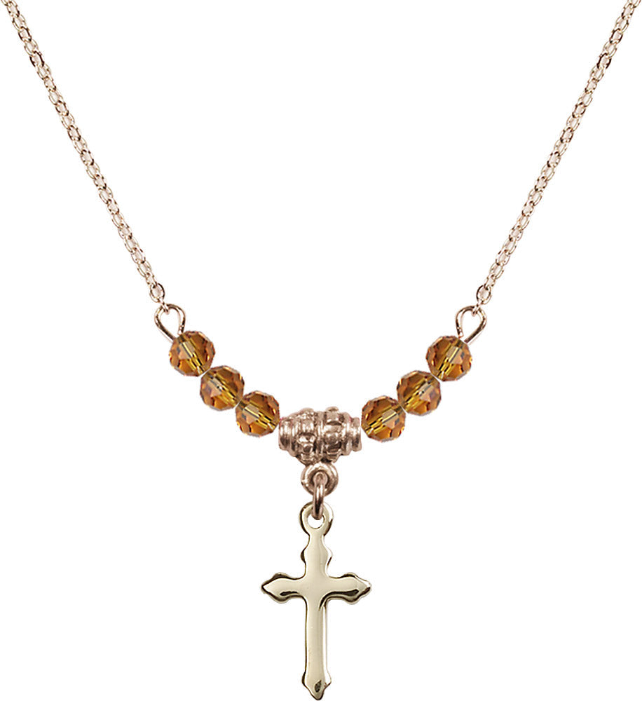 14kt Gold Filled Cross Birthstone Necklace with Topaz Beads - 2528