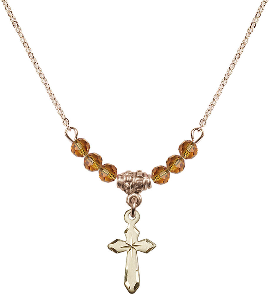 14kt Gold Filled Cross Birthstone Necklace with Topaz Beads - 2529