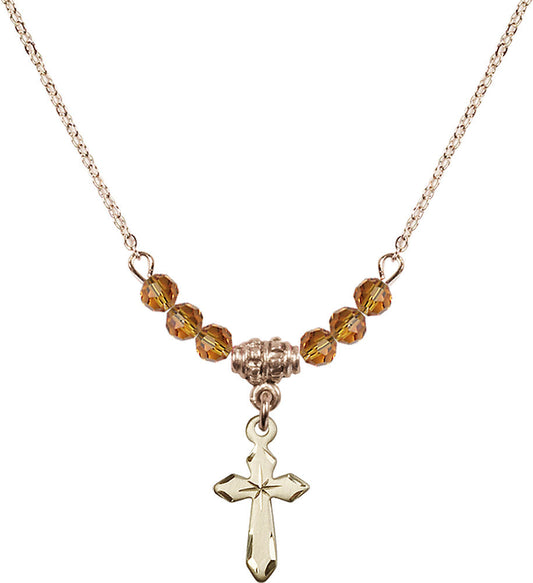 14kt Gold Filled Cross Birthstone Necklace with Topaz Beads - 2529
