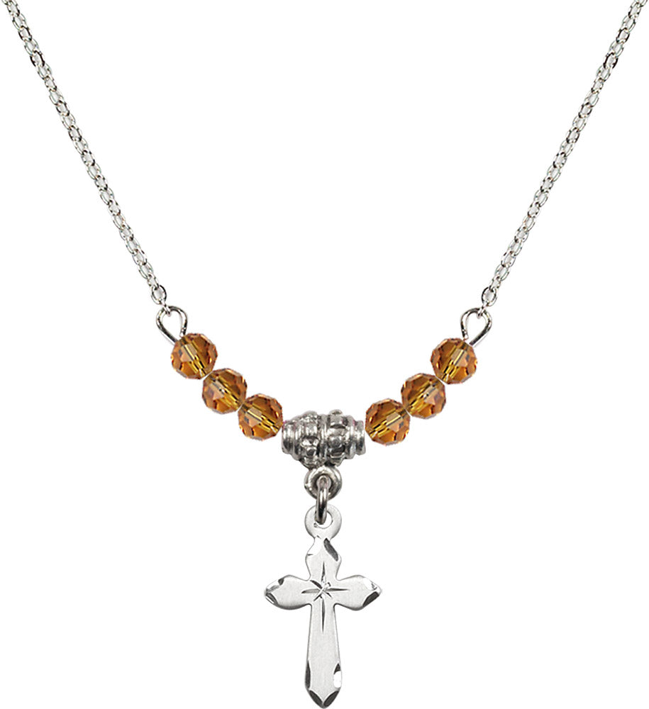 Sterling Silver Cross Birthstone Necklace with Topaz Beads - 2529