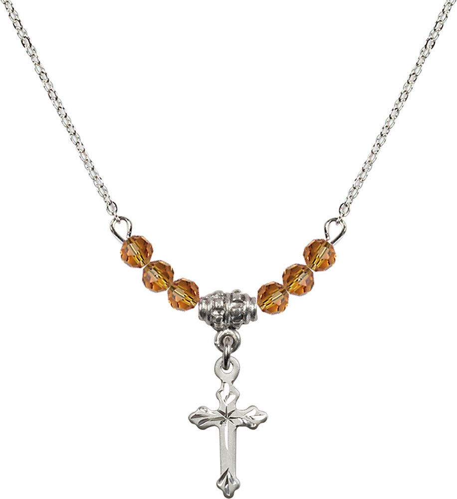 Sterling Silver Cross Birthstone Necklace with Topaz Beads - 2531