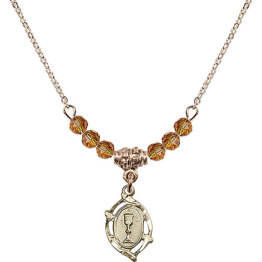 14kt Gold Filled Communion Birthstone Necklace with Topaz Beads - 3019