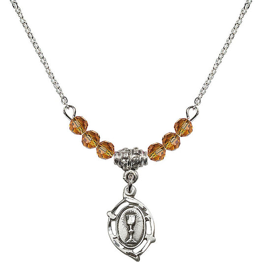 Sterling Silver Communion Birthstone Necklace with Topaz Beads - 3019