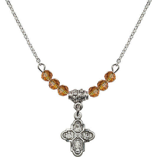 Sterling Silver 4-Way Birthstone Necklace with Topaz Beads - 3143