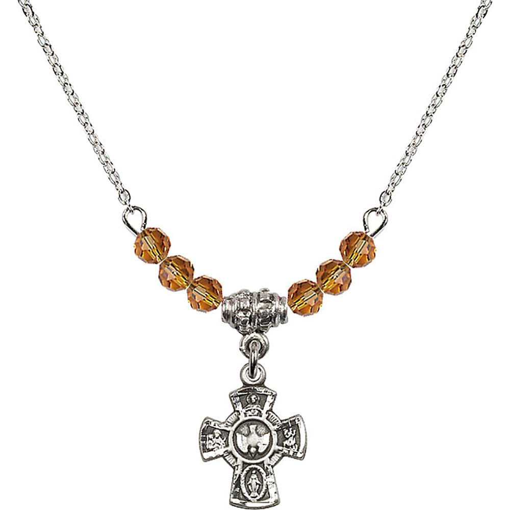 Sterling Silver 5-Way Birthstone Necklace with Topaz Beads - 3145