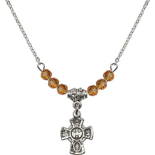 Sterling Silver 5-Way Birthstone Necklace with Topaz Beads - 3145