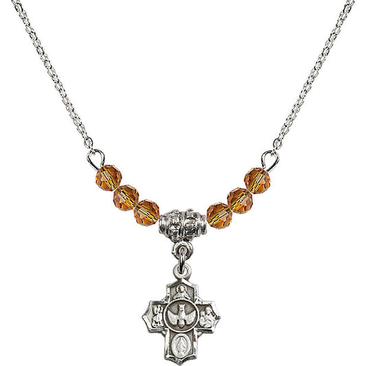 Sterling Silver 5-Way Birthstone Necklace with Topaz Beads - 3190