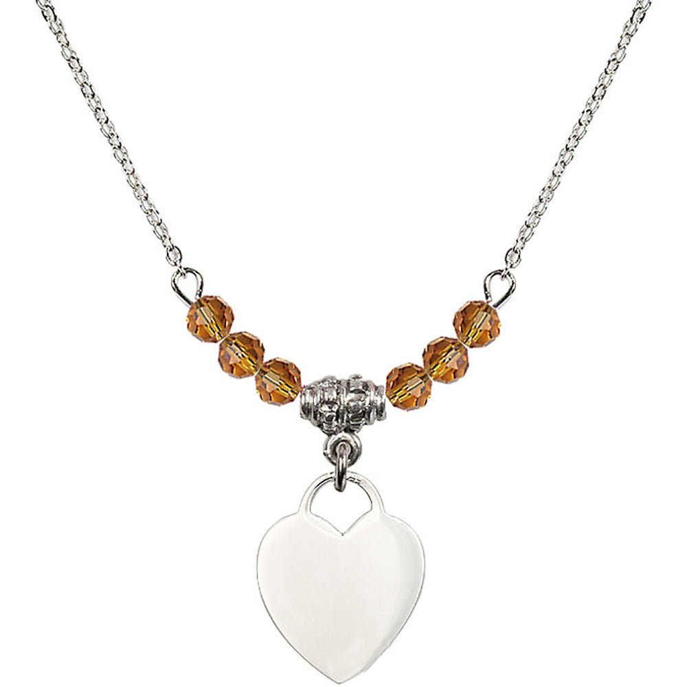 Sterling Silver Heart Birthstone Necklace with Topaz Beads - 3400