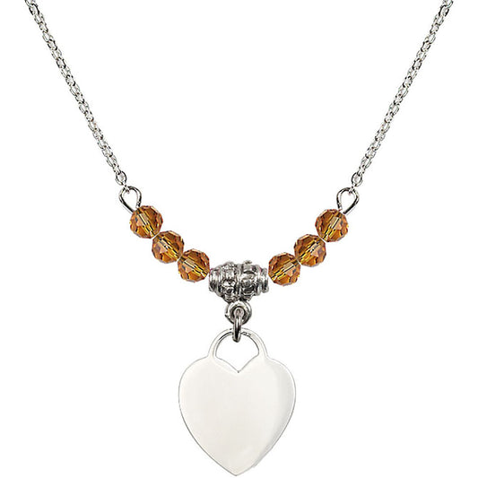 Sterling Silver Heart Birthstone Necklace with Topaz Beads - 3400