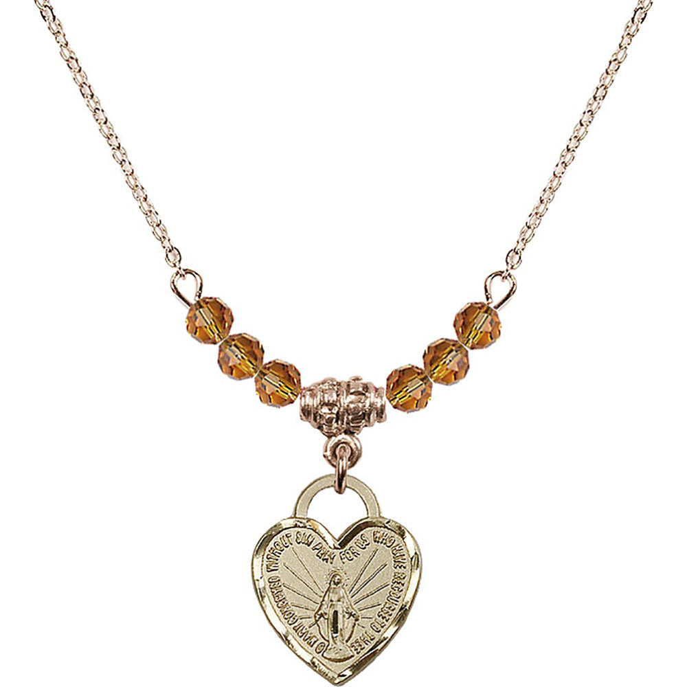 14kt Gold Filled Miraculous Heart Birthstone Necklace with Topaz Beads - 3401