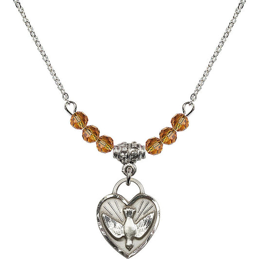 Sterling Silver Confirmation Heart Birthstone Necklace with Topaz Beads - 3405