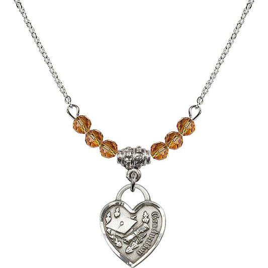 Sterling Silver Graduation Heart Birthstone Necklace with Topaz Beads - 3406