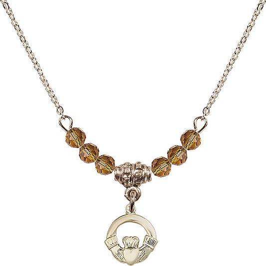 14kt Gold Filled Claddagh Birthstone Necklace with Topaz Beads - 4113
