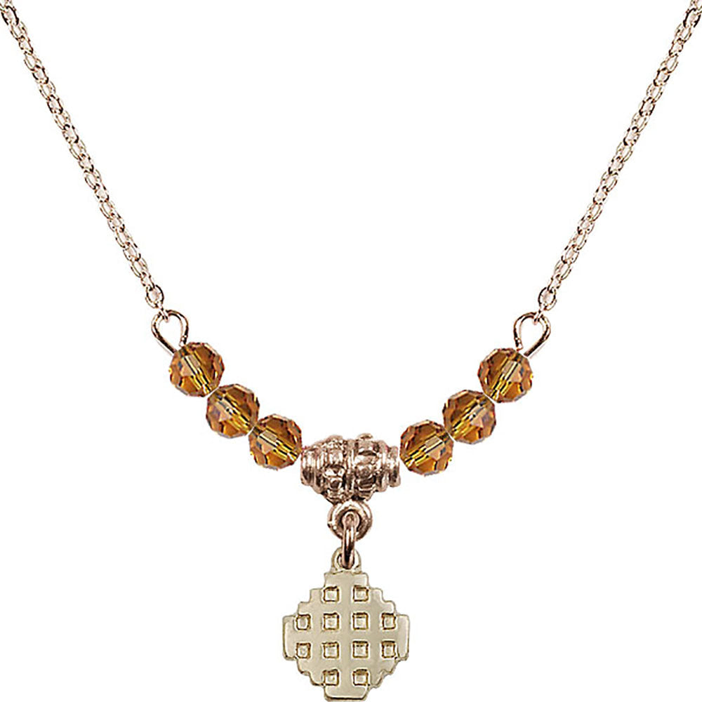 14kt Gold Filled Jerusalem Cross Birthstone Necklace with Topaz Beads - 4118